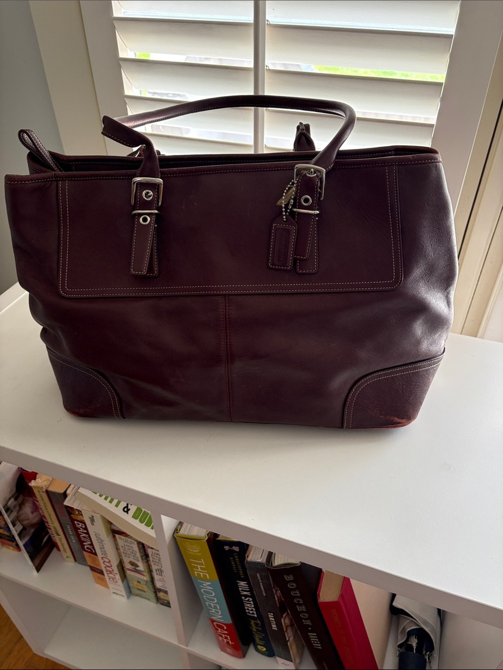 Women's Burgundy Leather Duffel Bag
